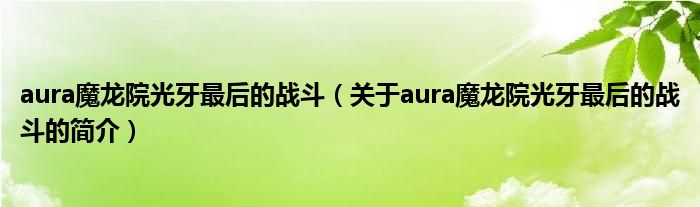 aura魔龍?jiān)汗庋雷詈蟮膽?zhàn)斗（關(guān)于aura魔龍?jiān)汗庋雷詈蟮膽?zhàn)斗的簡介）