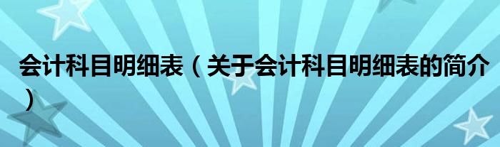 會計科目明細表（關于會計科目明細表的簡介）