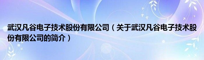 武漢凡谷電子技術(shù)股份有限公司（關(guān)于武漢凡谷電子技術(shù)股份有限公司的簡(jiǎn)介）