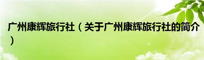 廣州康輝旅行社（關(guān)于廣州康輝旅行社的簡介）