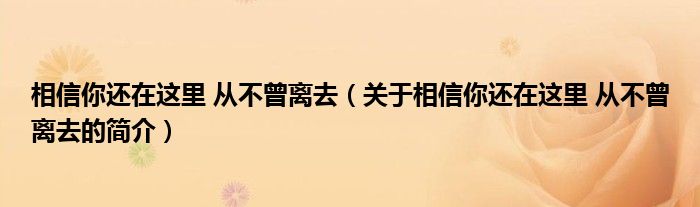 相信你還在這里 從不曾離去（關(guān)于相信你還在這里 從不曾離去的簡介）