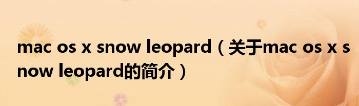 mac os x snow leopard（關(guān)于mac os x snow leopard的簡介）