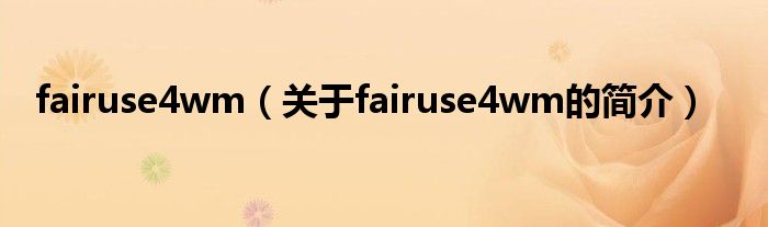 fairuse4wm（關(guān)于fairuse4wm的簡(jiǎn)介）