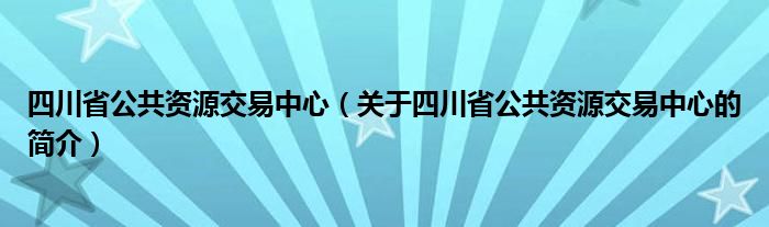 四川省公共資源交易中心（關(guān)于四川省公共資源交易中心的簡(jiǎn)介）