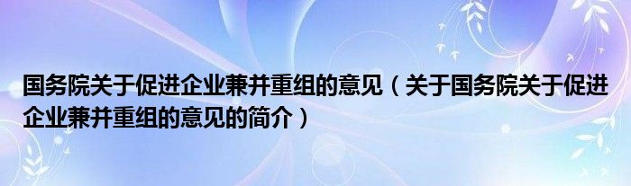 國務(wù)院關(guān)于促進(jìn)企業(yè)兼并重組的意見（關(guān)于國務(wù)院關(guān)于促進(jìn)企業(yè)兼并重組的意見的簡介）