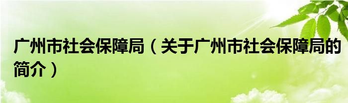 廣州市社會(huì)保障局（關(guān)于廣州市社會(huì)保障局的簡介）