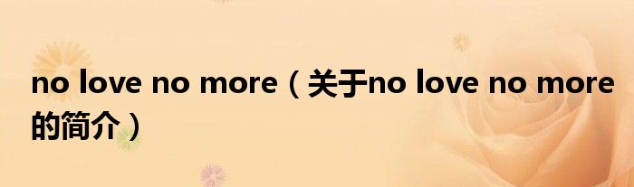 no love no more（關(guān)于no love no more的簡介）