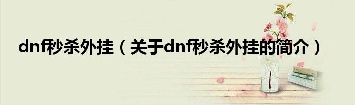 dnf秒殺外掛（關(guān)于dnf秒殺外掛的簡介）