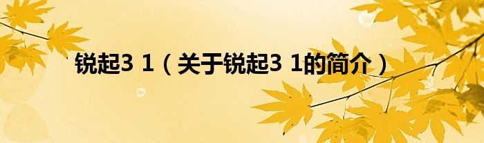 銳起3 1（關(guān)于銳起3 1的簡(jiǎn)介）