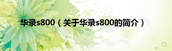 華錄s800（關于華錄s800的簡介）