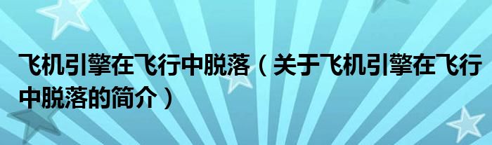 飛機引擎在飛行中脫落（關(guān)于飛機引擎在飛行中脫落的簡介）