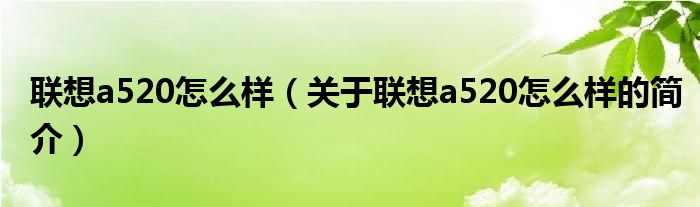 聯想a520怎么樣（關于聯想a520怎么樣的簡介）