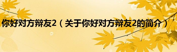 你好對(duì)方辯友2（關(guān)于你好對(duì)方辯友2的簡(jiǎn)介）