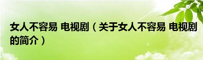 女人不容易 電視?。P于女人不容易 電視劇的簡介）