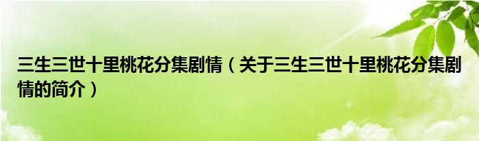 三生三世十里桃花分集劇情（關(guān)于三生三世十里桃花分集劇情的簡介）