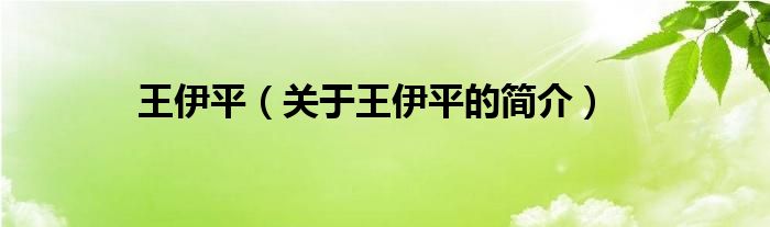 王伊平（關(guān)于王伊平的簡介）