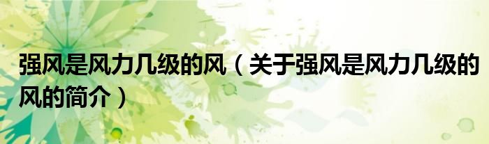 強(qiáng)風(fēng)是風(fēng)力幾級的風(fēng)（關(guān)于強(qiáng)風(fēng)是風(fēng)力幾級的風(fēng)的簡介）