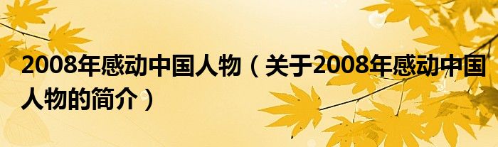 2008年感動中國人物（關于2008年感動中國人物的簡介）