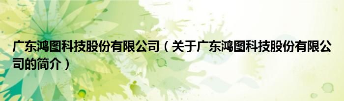 廣東鴻圖科技股份有限公司（關(guān)于廣東鴻圖科技股份有限公司的簡介）