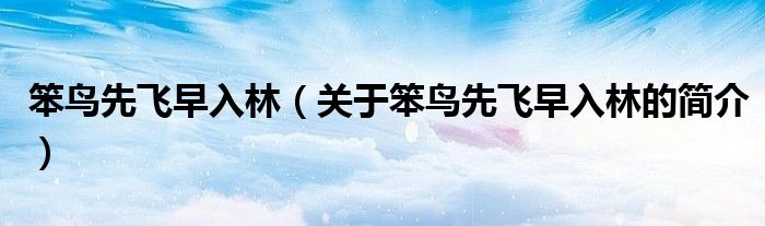 笨鳥先飛早入林（關(guān)于笨鳥先飛早入林的簡(jiǎn)介）