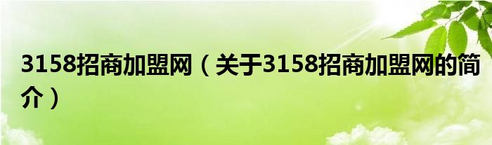 3158招商加盟網(wǎng)（關(guān)于3158招商加盟網(wǎng)的簡(jiǎn)介）