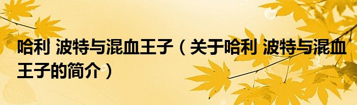 哈利 波特與混血王子（關(guān)于哈利 波特與混血王子的簡介）