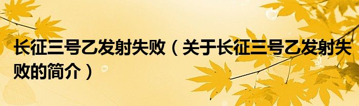 長征三號乙發(fā)射失?。P(guān)于長征三號乙發(fā)射失敗的簡介）