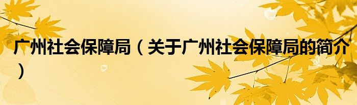 廣州社會保障局（關(guān)于廣州社會保障局的簡介）