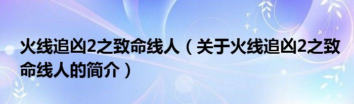 火線追兇2之致命線人（關(guān)于火線追兇2之致命線人的簡介）