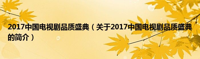 2017中國(guó)電視劇品質(zhì)盛典（關(guān)于2017中國(guó)電視劇品質(zhì)盛典的簡(jiǎn)介）