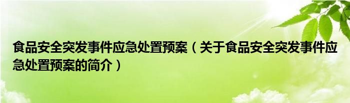 食品安全突發(fā)事件應(yīng)急處置預(yù)案（關(guān)于食品安全突發(fā)事件應(yīng)急處置預(yù)案的簡(jiǎn)介）