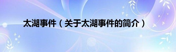 太湖事件（關(guān)于太湖事件的簡介）