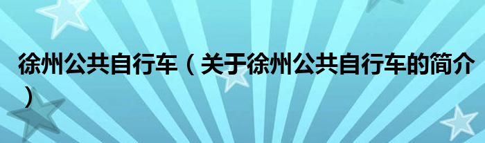 徐州公共自行車（關(guān)于徐州公共自行車的簡介）