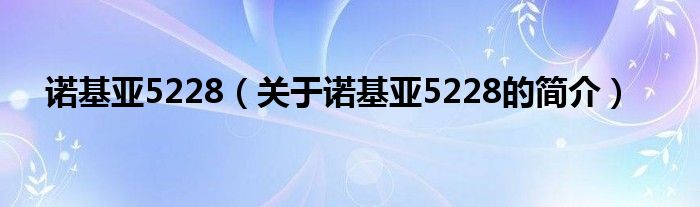 諾基亞5228（關于諾基亞5228的簡介）