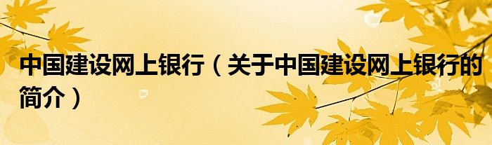 中國建設網(wǎng)上銀行（關于中國建設網(wǎng)上銀行的簡介）