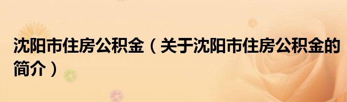 沈陽市住房公積金（關(guān)于沈陽市住房公積金的簡介）