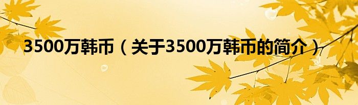 3500萬韓幣（關(guān)于3500萬韓幣的簡(jiǎn)介）