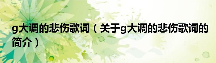 g大調(diào)的悲傷歌詞（關于g大調(diào)的悲傷歌詞的簡介）