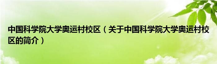 中國科學(xué)院大學(xué)奧運(yùn)村校區(qū)（關(guān)于中國科學(xué)院大學(xué)奧運(yùn)村校區(qū)的簡介）