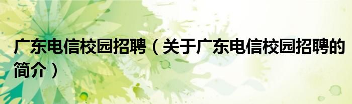 廣東電信校園招聘（關于廣東電信校園招聘的簡介）