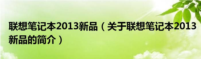 聯(lián)想筆記本2013新品（關(guān)于聯(lián)想筆記本2013新品的簡介）