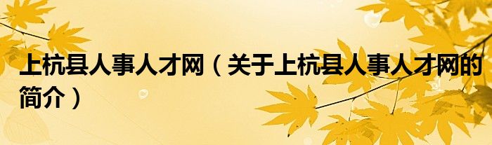 上杭縣人事人才網(wǎng)（關(guān)于上杭縣人事人才網(wǎng)的簡介）