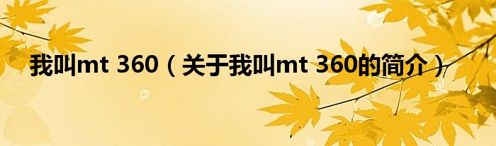 我叫mt 360（關(guān)于我叫mt 360的簡(jiǎn)介）