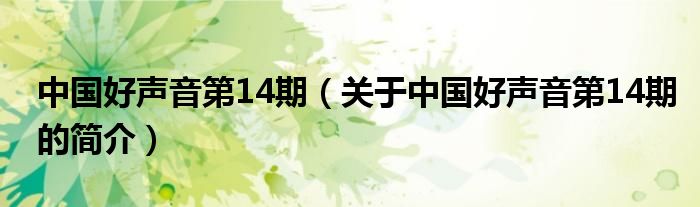 中國(guó)好聲音第14期（關(guān)于中國(guó)好聲音第14期的簡(jiǎn)介）