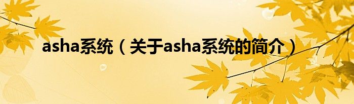 asha系統(tǒng)（關(guān)于asha系統(tǒng)的簡(jiǎn)介）