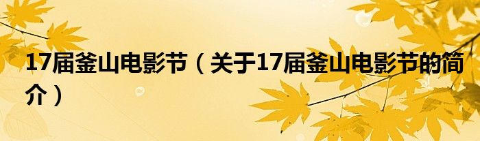 17屆釜山電影節(jié)（關(guān)于17屆釜山電影節(jié)的簡介）