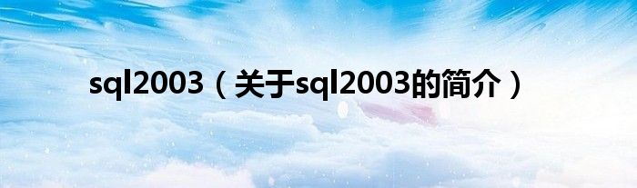 sql2003（關于sql2003的簡介）