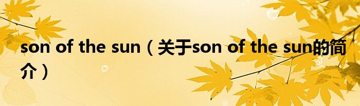 son of the sun（關(guān)于son of the sun的簡介）