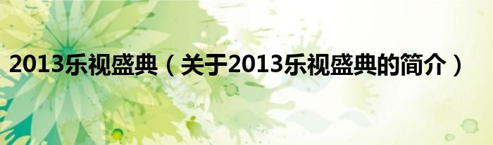 2013樂(lè)視盛典（關(guān)于2013樂(lè)視盛典的簡(jiǎn)介）