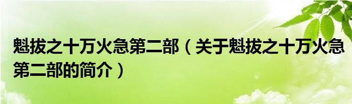 魁拔之十萬(wàn)火急第二部（關(guān)于魁拔之十萬(wàn)火急第二部的簡(jiǎn)介）